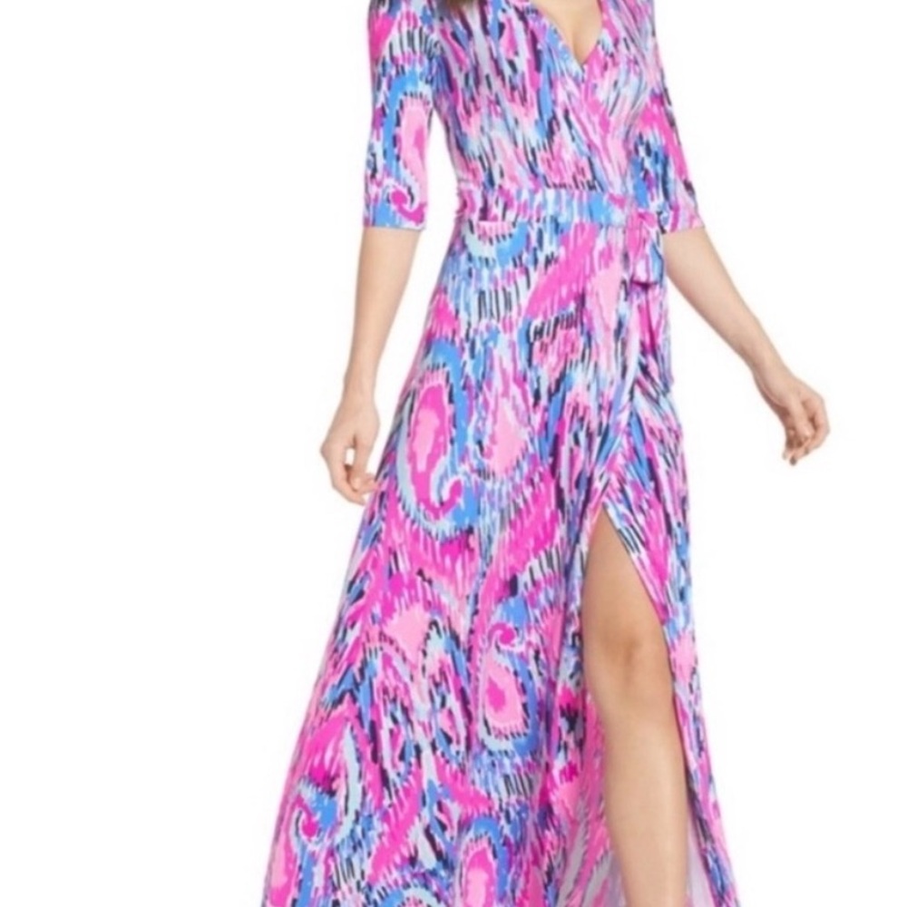 Lilly Pulitzer Vibrant Pink and Blue Maxi Dress